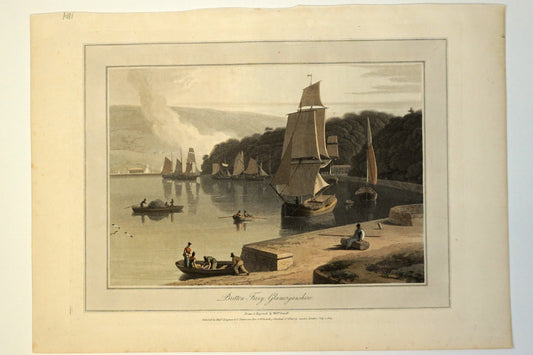 Engraving of Britton Ferry Glamorganshire, William Daniell, 1814