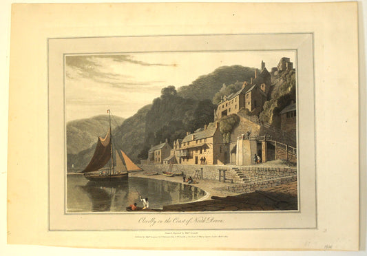 Engraving of Clovelly on the Coast of North Devon, William Daniell, 1814