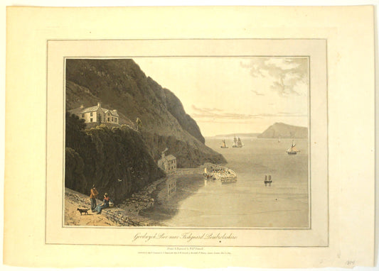 Engraving of Goodnych Pier Near Fishguard Pembrokeshire, William Daniell, 1814