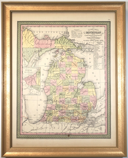 Original Antique Map of Michigan, 1850