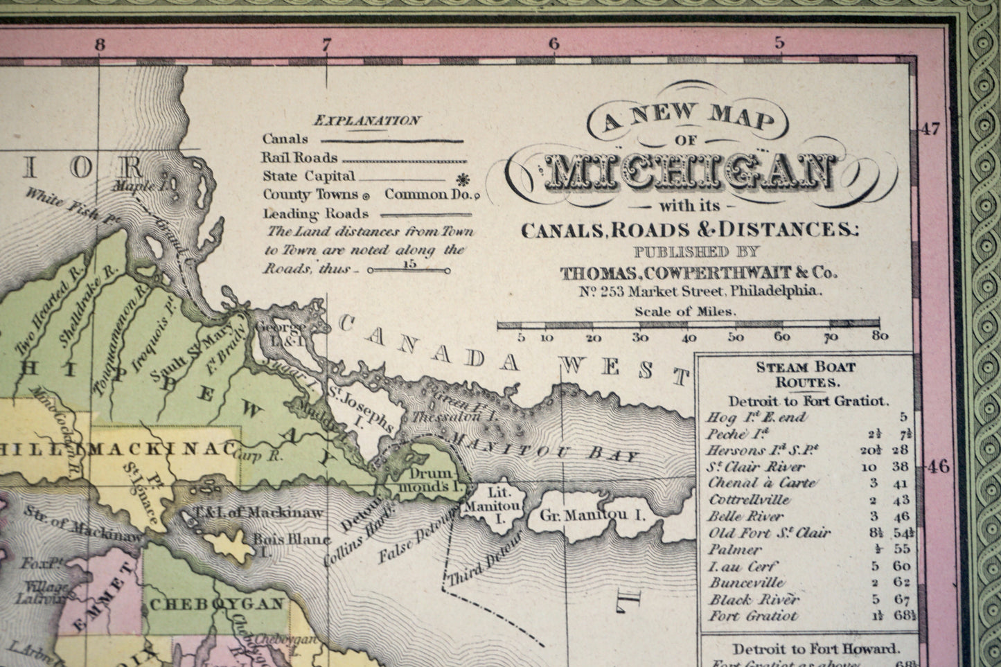 Original Antique Map of Michigan, 1850