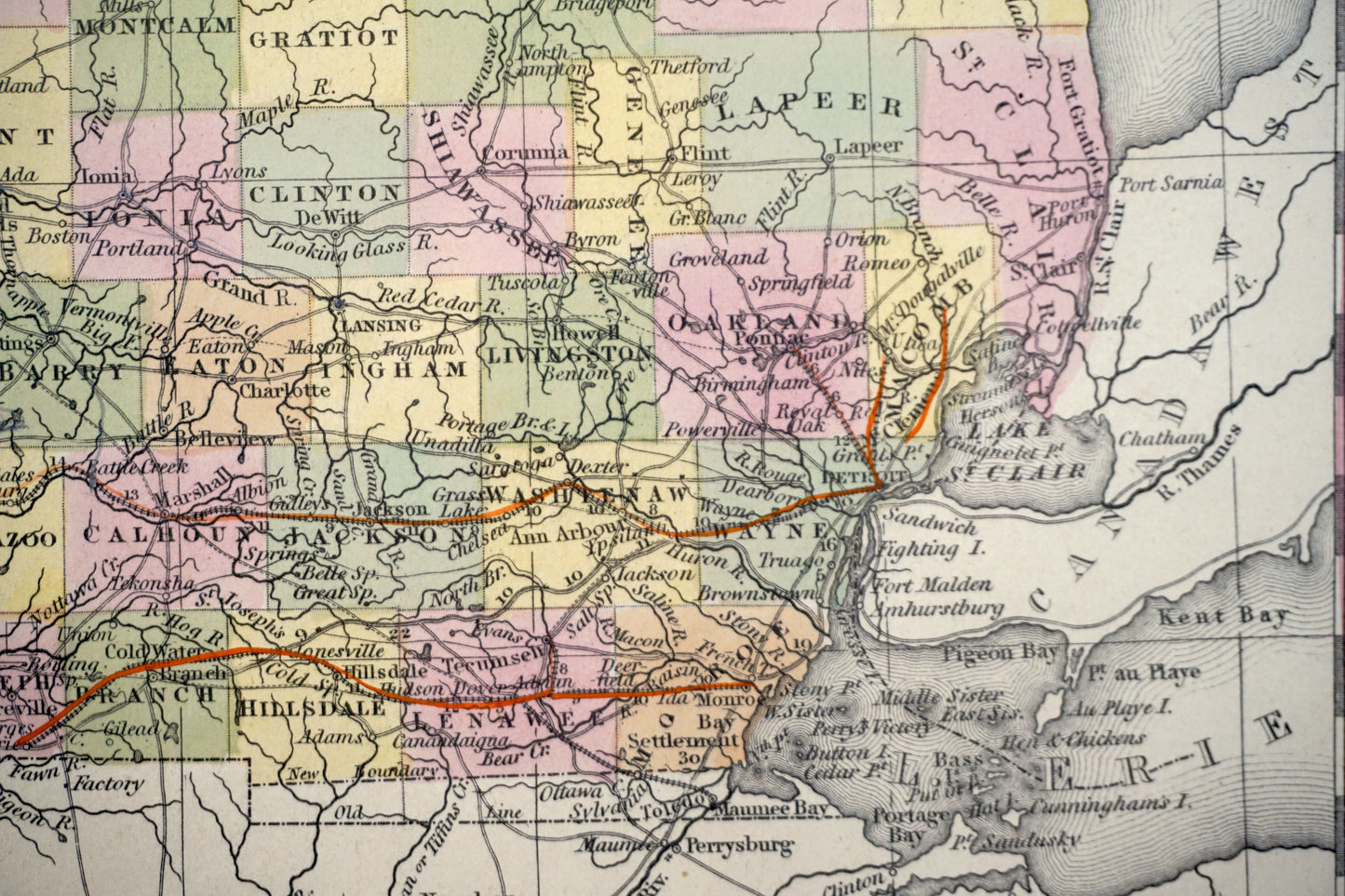 Original Antique Map of Michigan, 1850