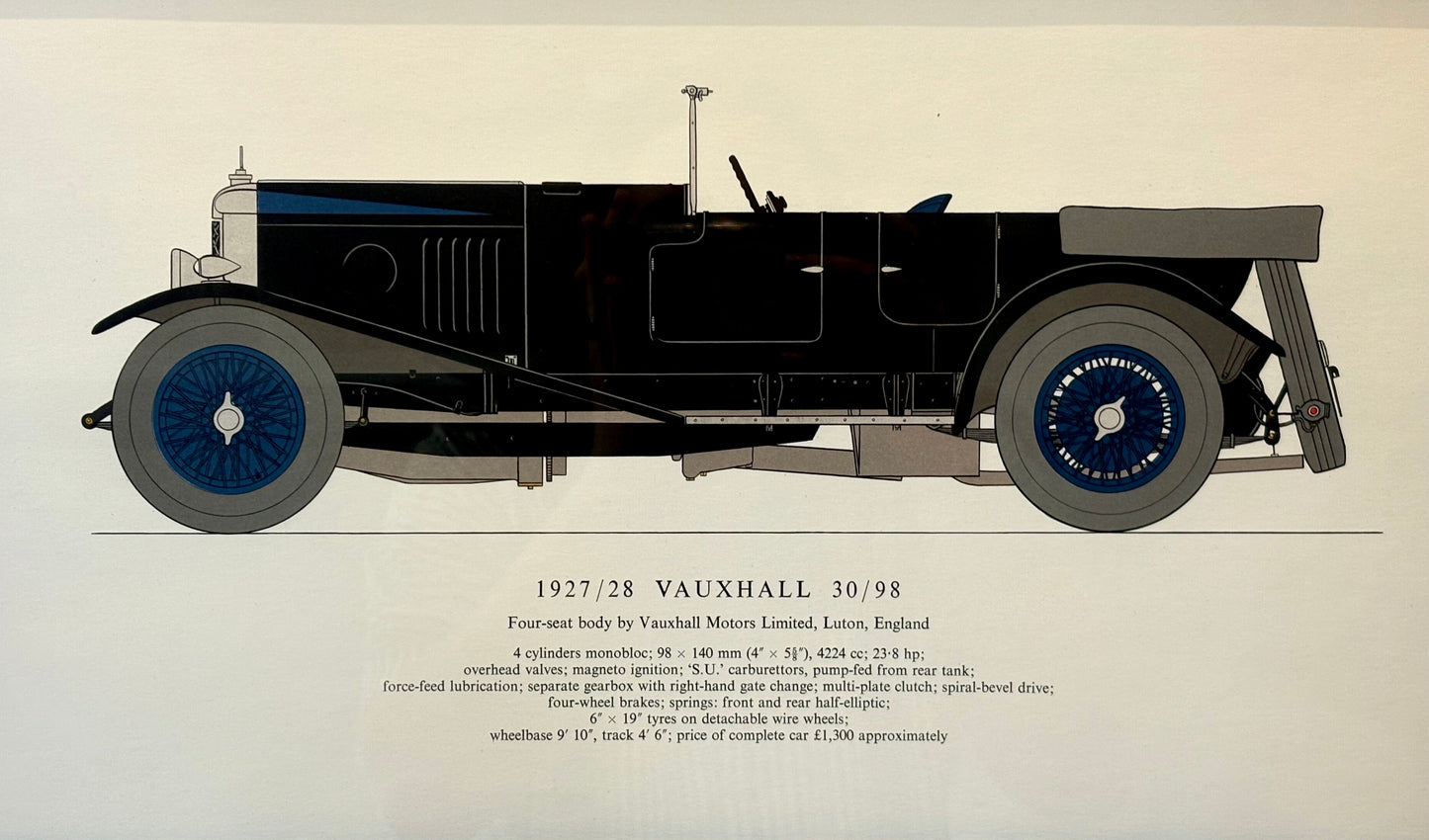 1927/28 Vauxhall, Vintage Sports Car Print, 1961, Framed