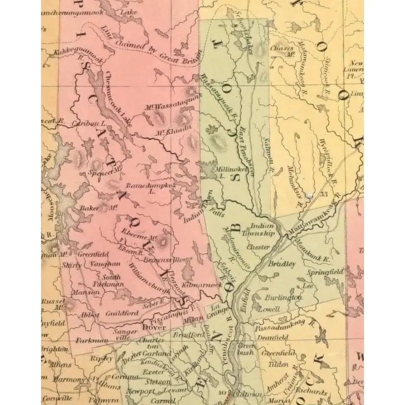 Original Antique Map of Maine,(USA), C. 1800