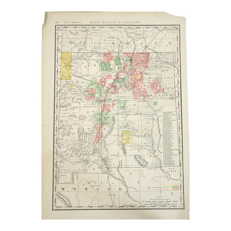 Original Antique Map of New Mexico, USA, C. 1896