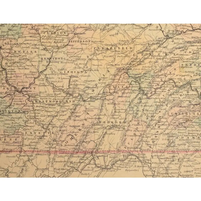 Original Antique Map of Pennsylvania, (Usa), C. 1838