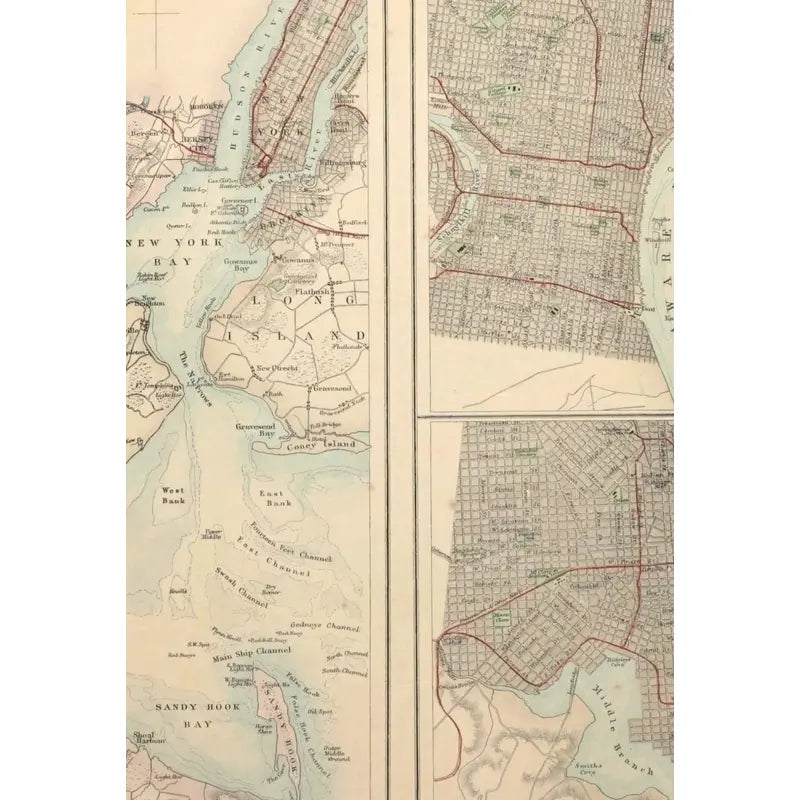 Original Antique Map of Ports and Harbors, Usa, C.1800