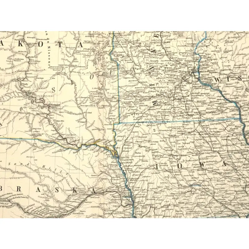 Original Antique Map of the Midwest c.1876