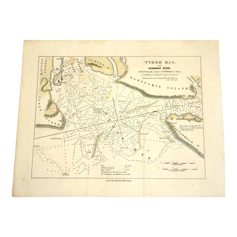 Original Antique Map of Tybee Island & the Savannah River, (Usa), C. 1800