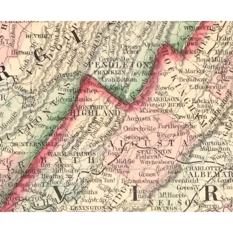 Original Antique Map of Virginia & West Virginia, (Usa), C.1882