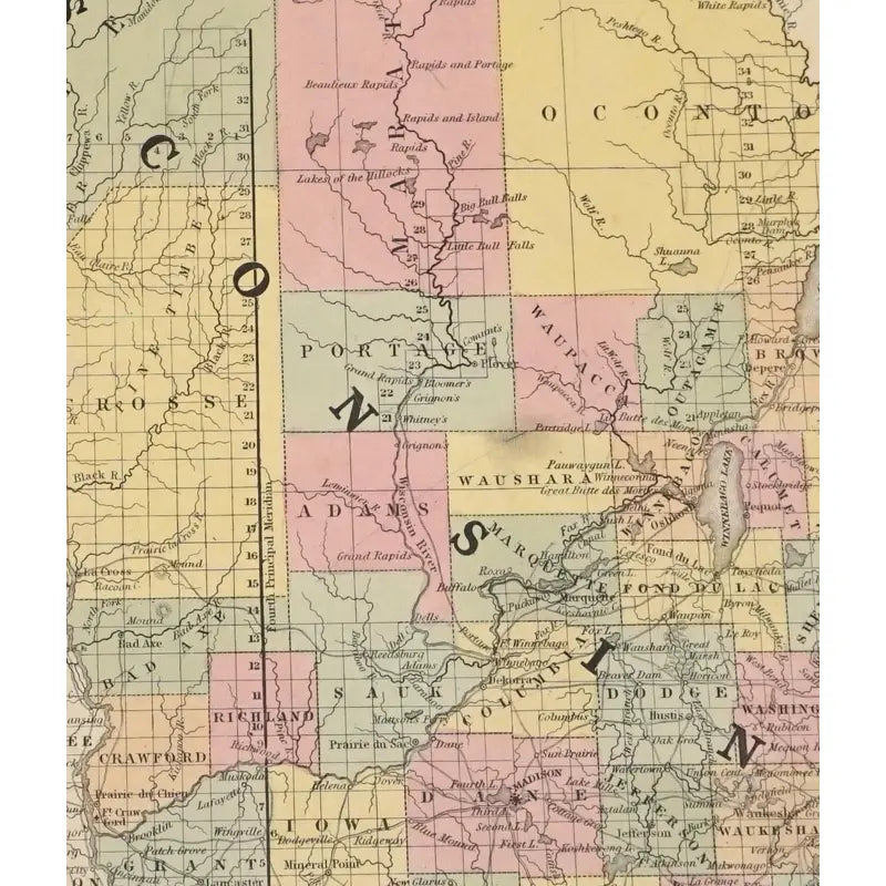 Original Antique Map of Wisconsin, Usa, C.1882