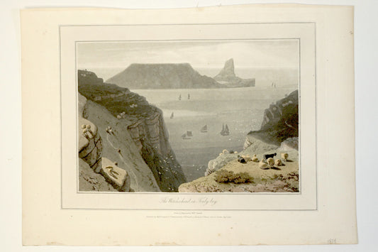 Engraving of The Wormshead in Tenby Bay, William Daniell, 1814