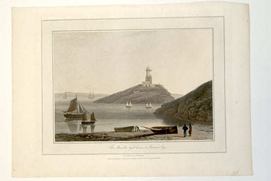 Engraving of The Mumbles Lighthouse in Swansea Bay, William Daniell, 1814