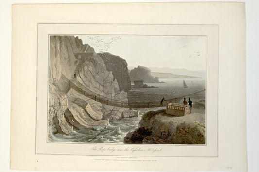 Engraving of The Rope Bridge near the Lighthouse Holyhead, William Daniell, 1814