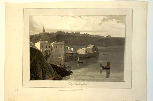 Engraving of Tenby Pembrokeshire, Will Daniell, 1814