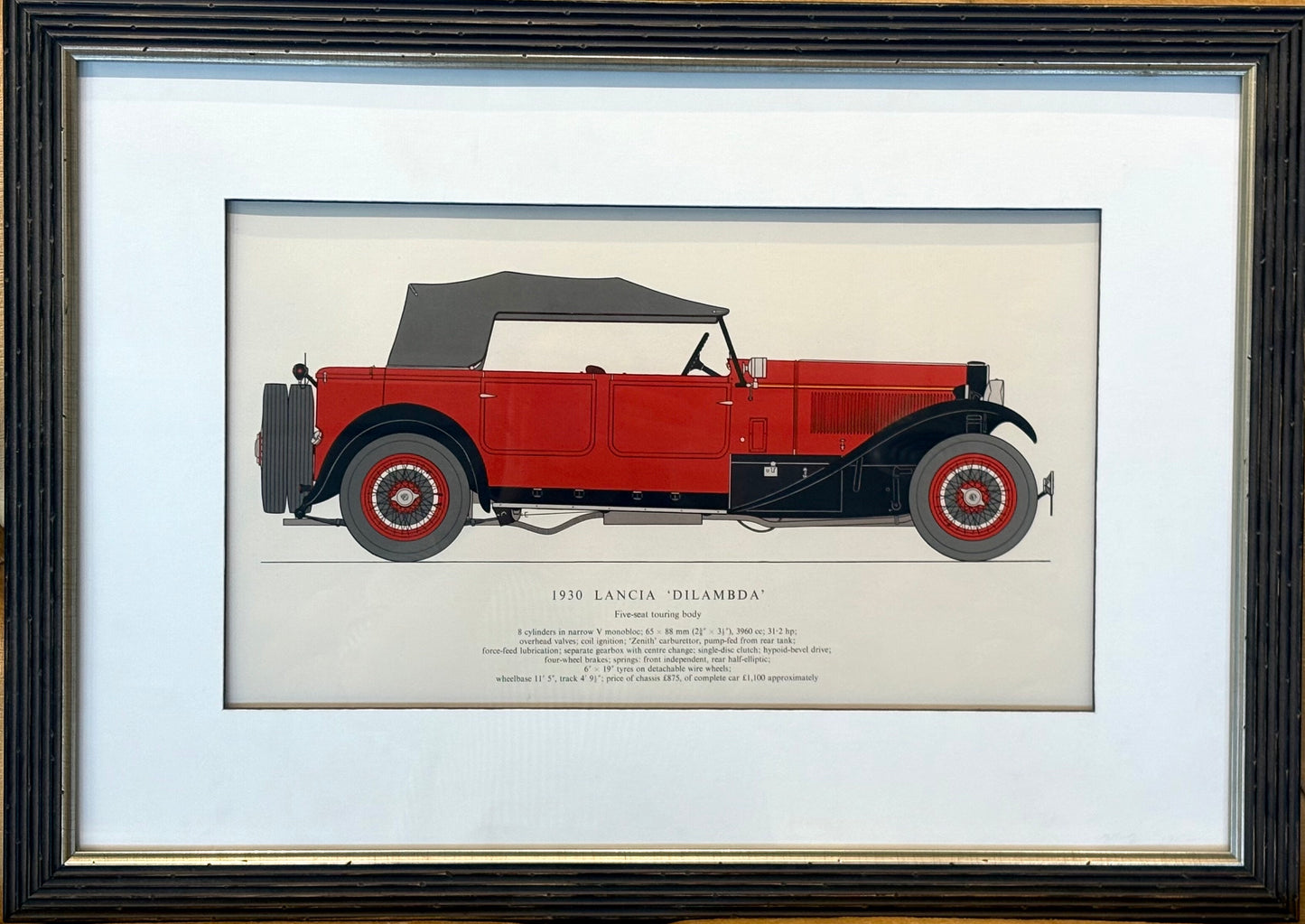 1930 Lancia Dilambda, Vintage Sports Car Print, 1961, Framed