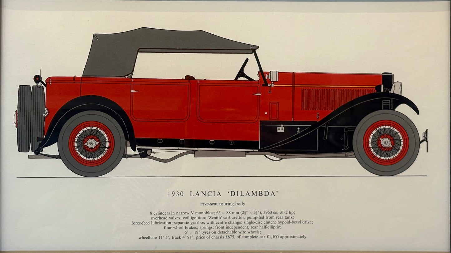 1930 Lancia Dilambda, Vintage Sports Car Print, 1961, Framed