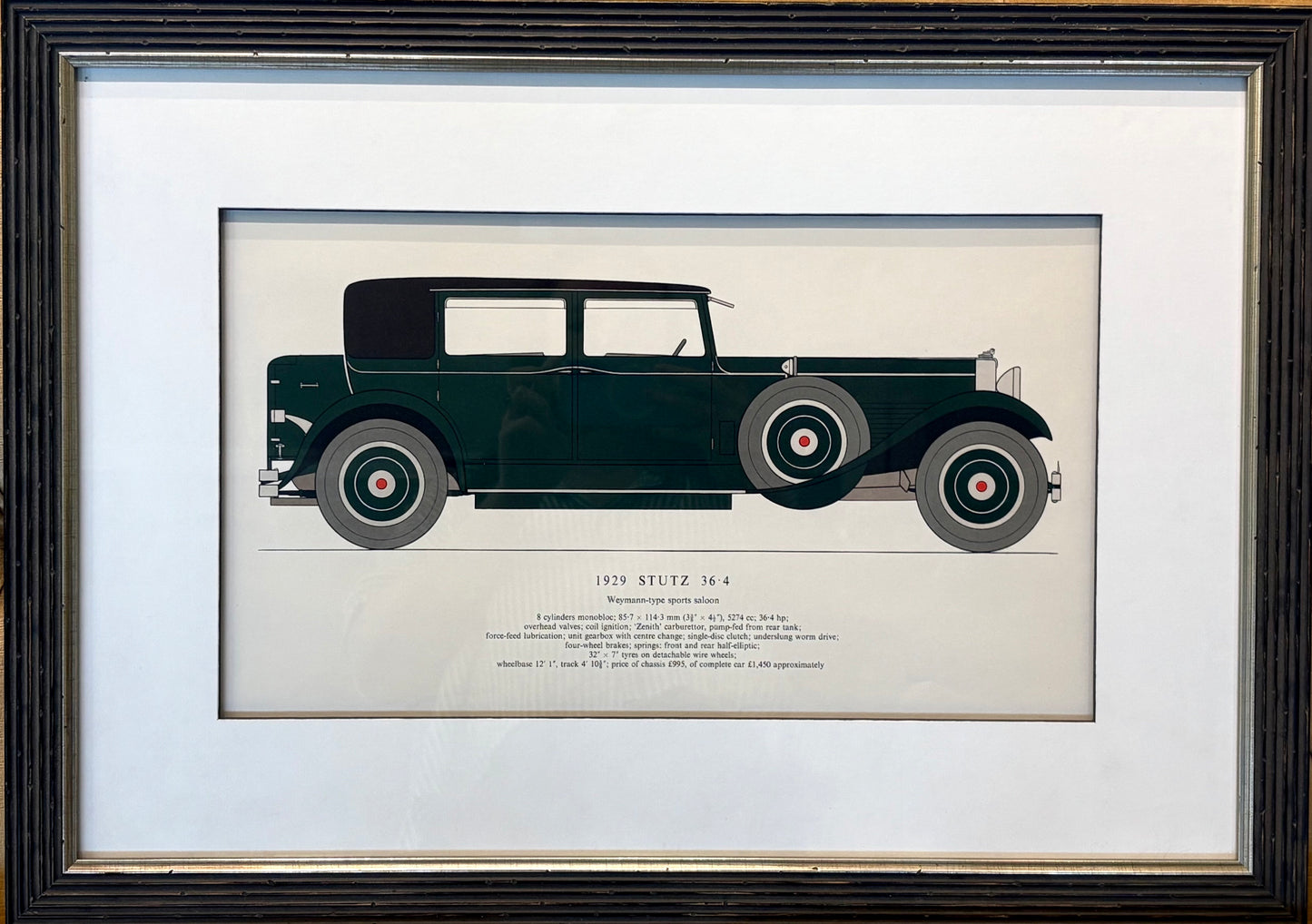 1929 Stutz, Vintage Sports Car Print, 1961, Framed