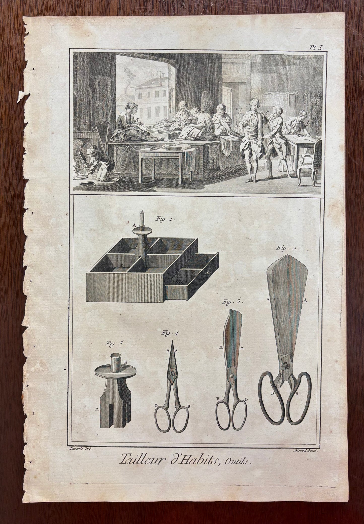Plate I, Tailor of Clothes, Tools by Louis-Jacques Goussier