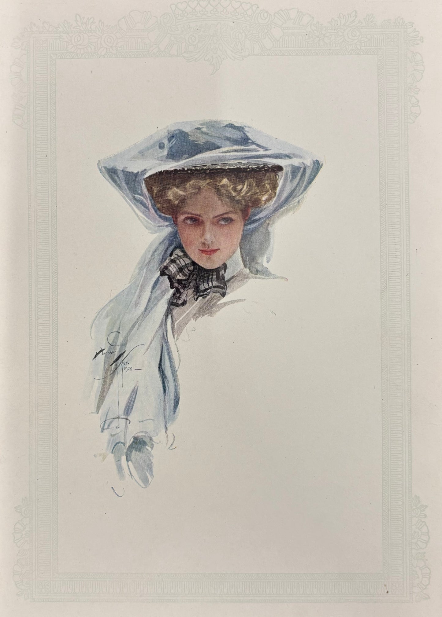 Girl in Blue Bonnet by Harrison Fisher