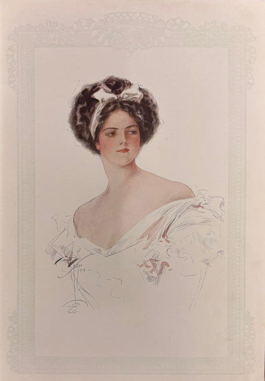 Girl with White Bow by Harrison Fisher