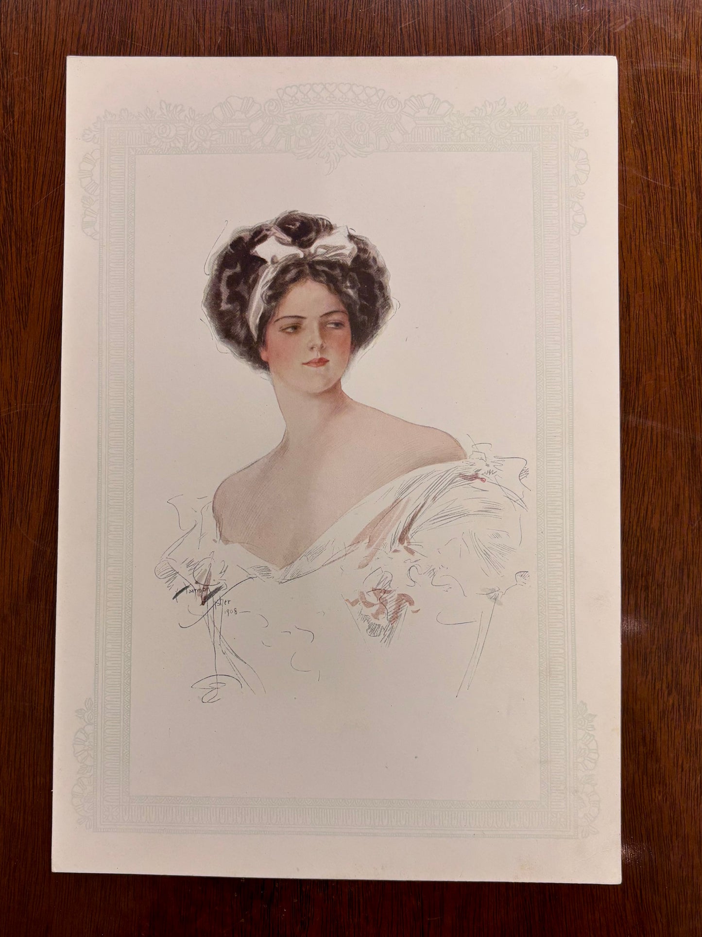 Girl with White Bow by Harrison Fisher