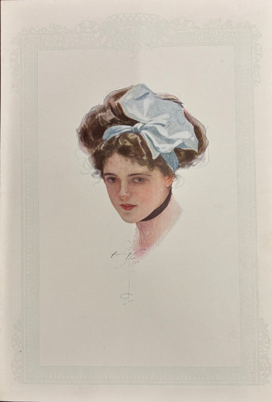 Girl with Blue Bow by Harrison Fisher