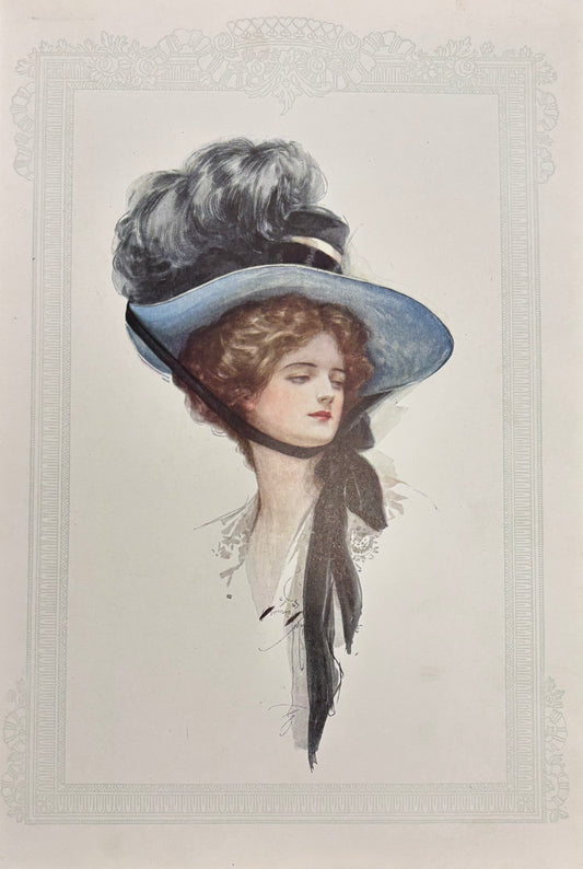 Girl with Blue and Black Feathered Hat by Harrison Fisher