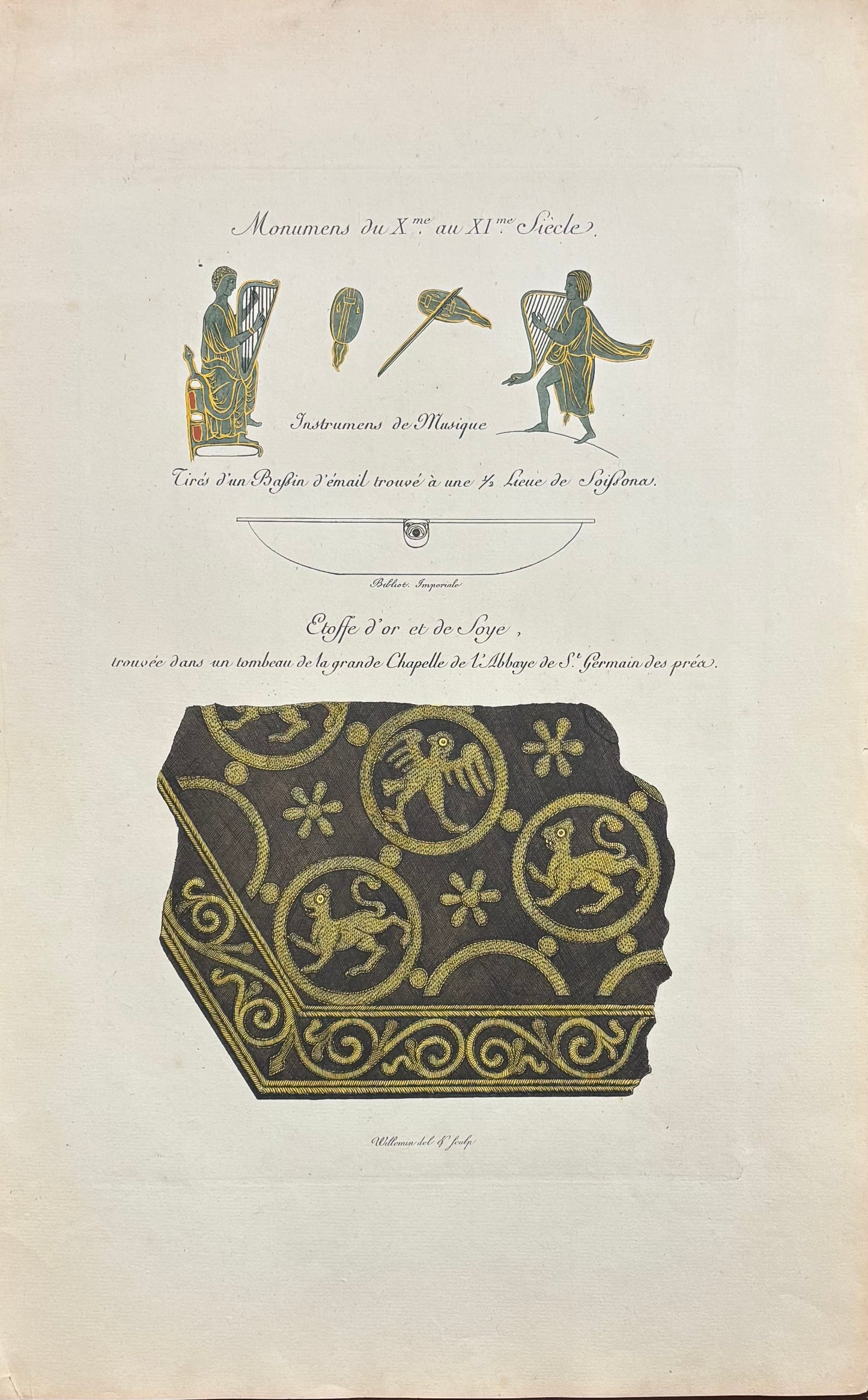 10th- to 11th-Century Musical Instruments and Woven Textile Fragment by Nicolas-Xavier Willemin