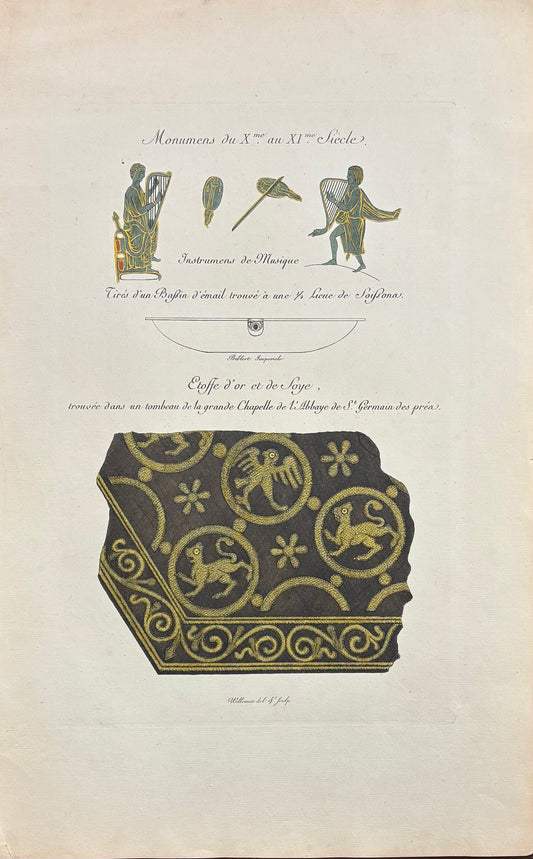 10th- to 11th-Century Musical Instruments and Woven Textile Fragment by Nicolas-Xavier Willemin