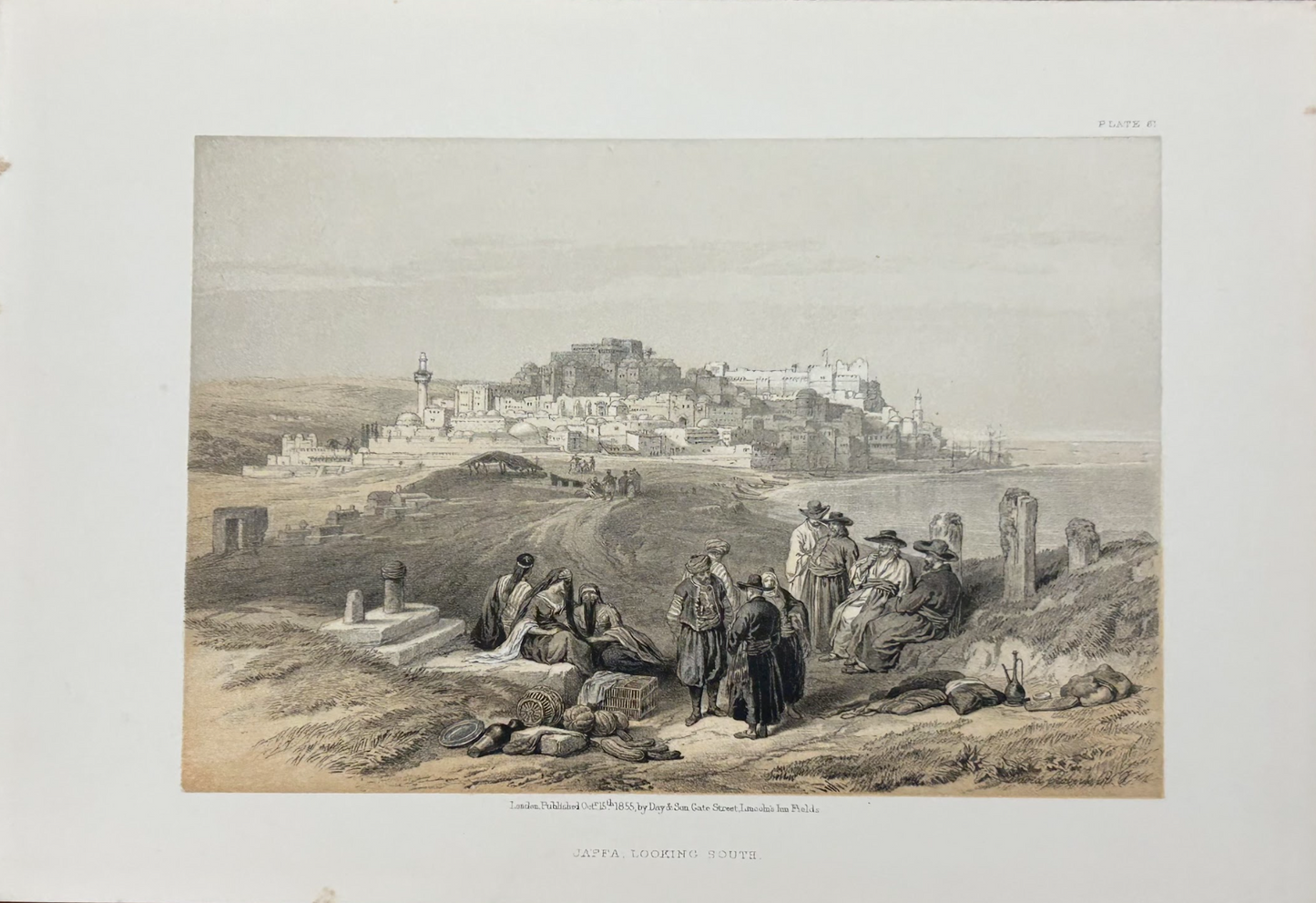 Hand Colored Engraving by Roberts, Jaffa, Looking South, Plate 61