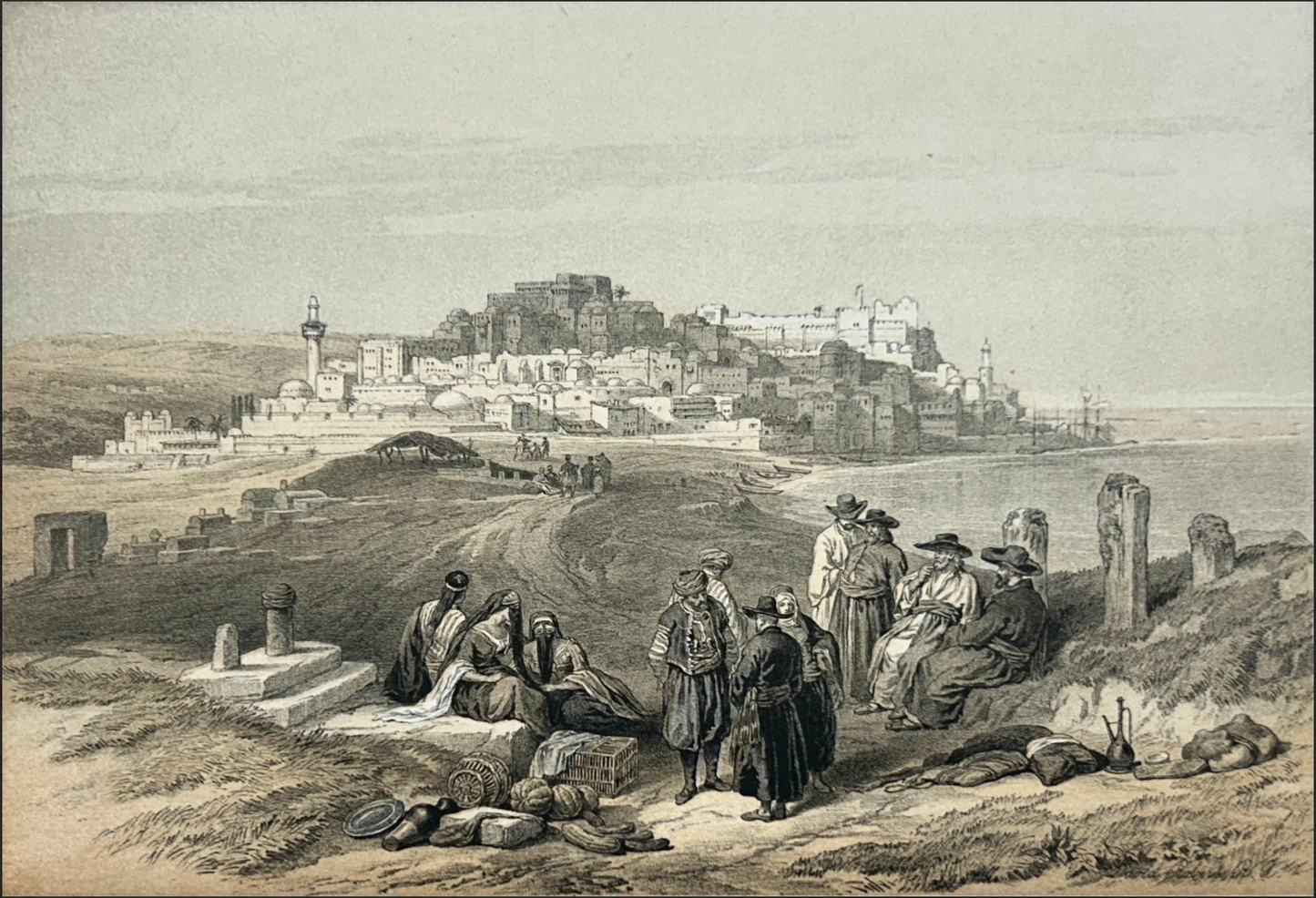 Hand Colored Engraving by Roberts, Jaffa, Looking South, Plate 61