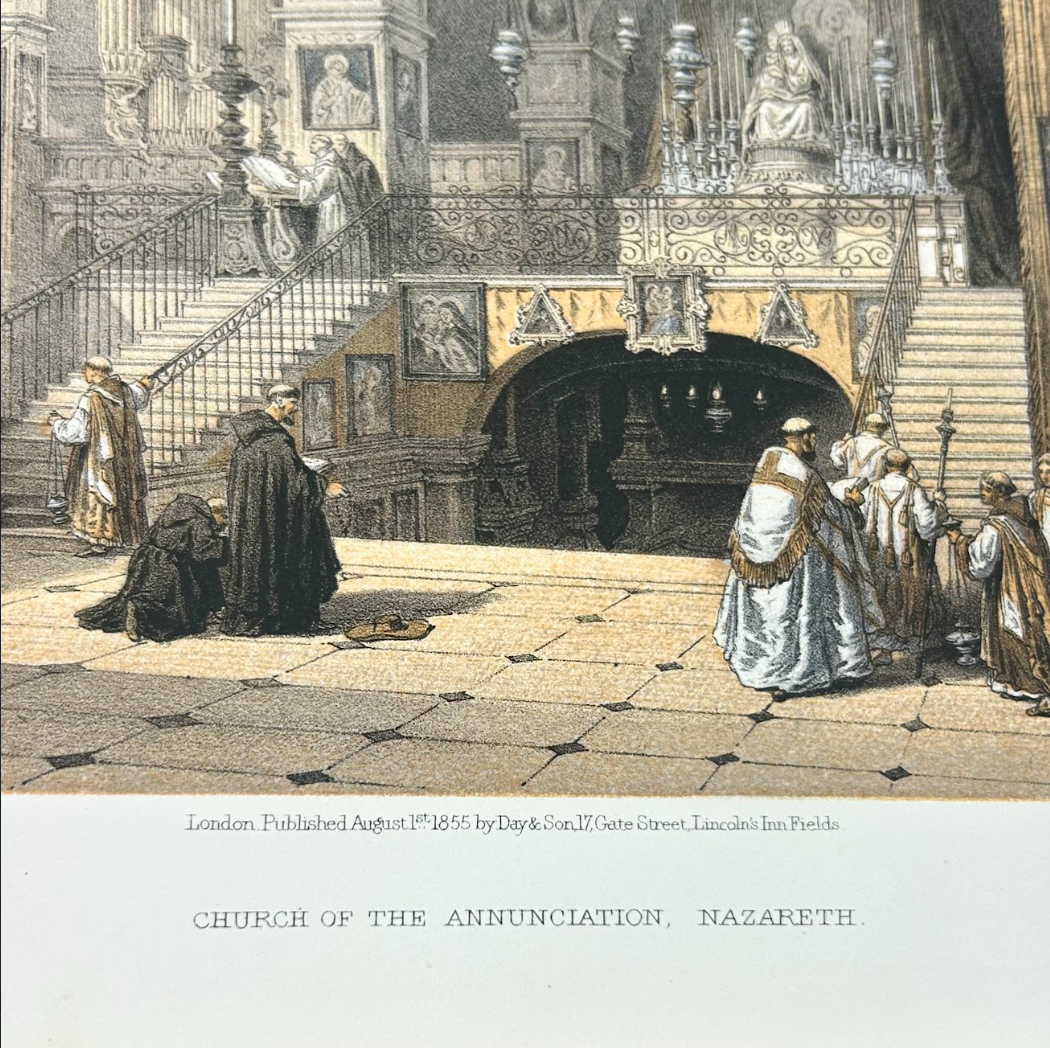 Hand Colored Engraving by Roberts, Church of the Annunciation, Nazareth, Plate 32