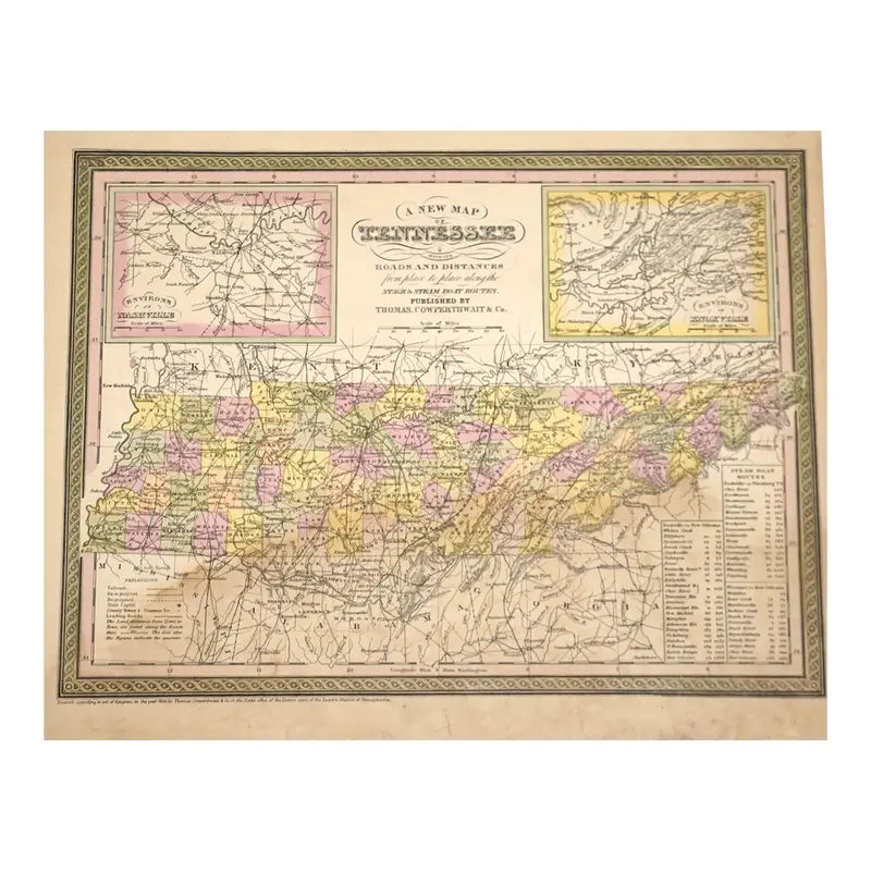 Original Antique Map of Tennessee, Usa, C.1800