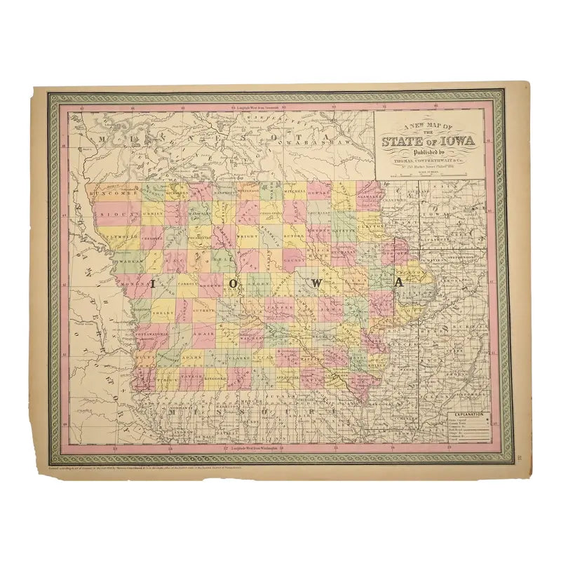 Original Antique Map of Iowa, USA, c.1800