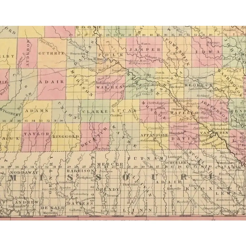 Original Antique Map of Iowa, USA, c.1800