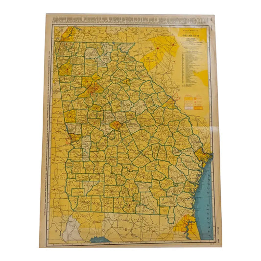 Original Antique Commercial Map of Georgia(GA), C. 1940