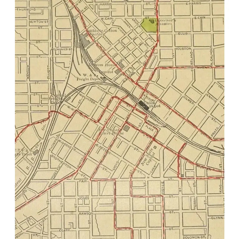 Original Antique Map of Atlanta, (Usa), C. 1886