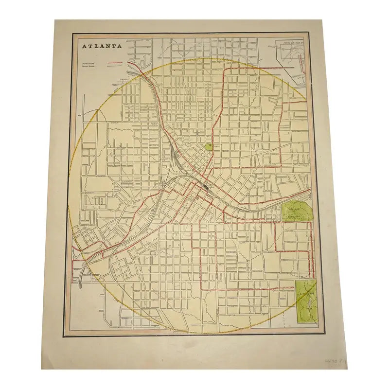 Original Antique Map of Atlanta, (Usa), C. 1886