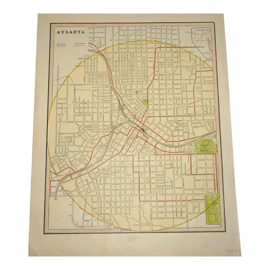 Original Antique Map of Atlanta, (Usa), C. 1886