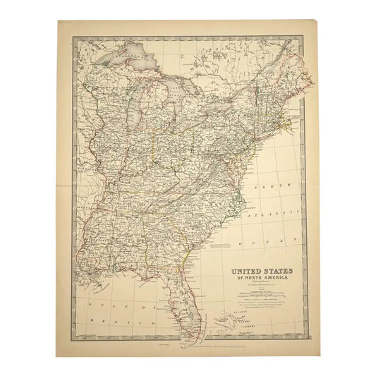 Original Antique Map of Eastern States,(USA), C.1800