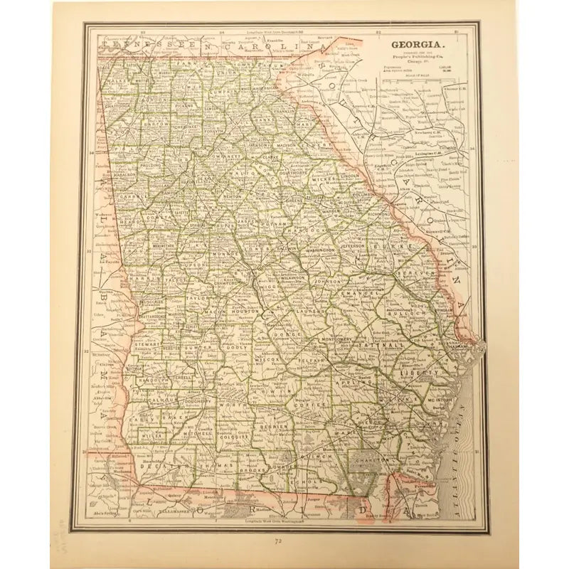 Original Antique Map of Georgia (Usa), C. 1800