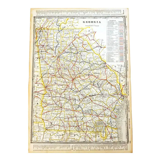 Original Antique Map of Georgia, (Usa) C. 1898