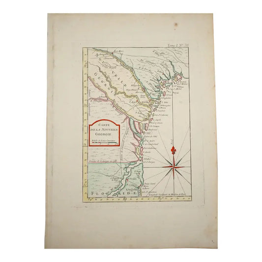 Original Antique Map of New Georgia, (Usa),c. 1764
