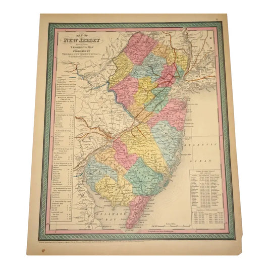 Original Antique Map of New Jersey, (Usa), C. 1850