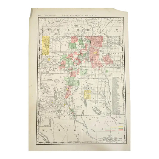 Original Antique Map of New Mexico, USA, C. 1896