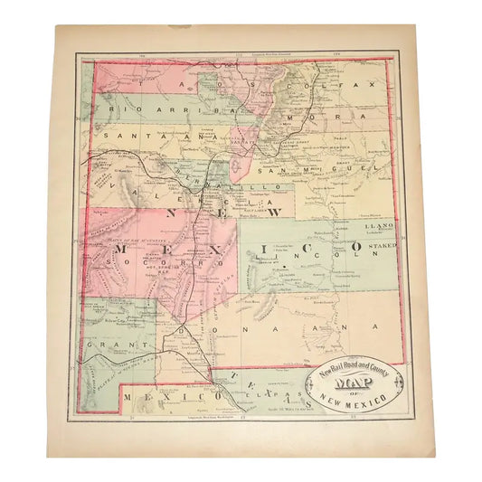 Original Antique Map of New Mexico,(USA), C. 1881