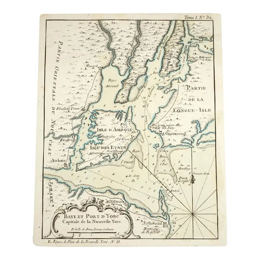 Original Antique Map of New York and Its Bays,(USA), C.1800