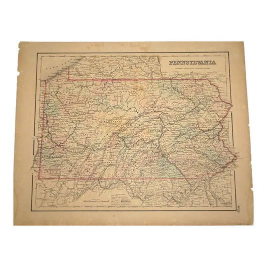 Original Antique Map of Pennsylvania, (Usa), C. 1838