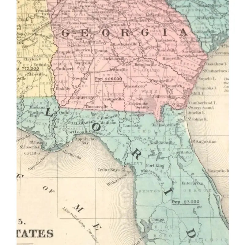 Original Antique Map of Southern States(USA), C. 1800